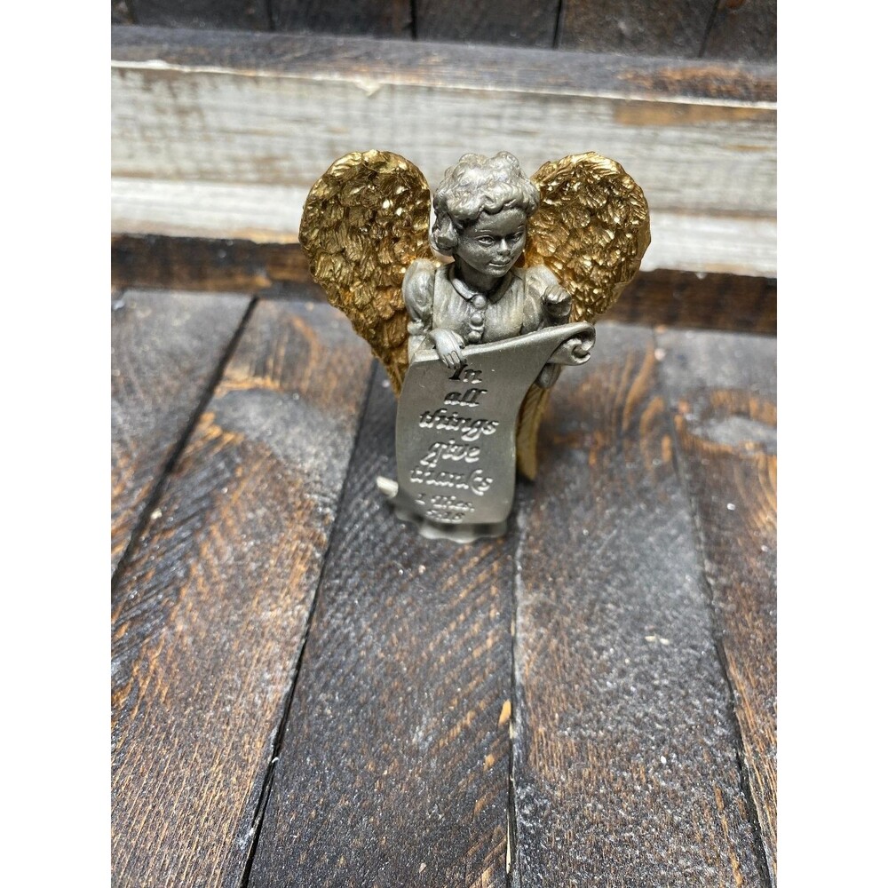 CAMCO Pewter Angel Figurine "Give Thanks" Metal Wings Inspirational Decor 2.5 in
